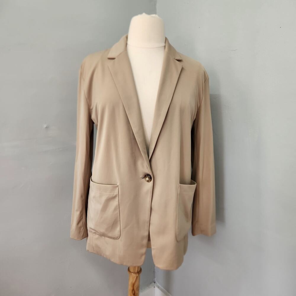 Lou & Grey Notched Lapel Long Sleeve One Button Blazer Camel Size Large